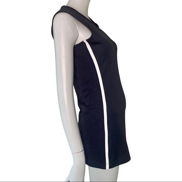 NIKE Vintage Athletic Tennis Tank Dress Coverup Navy With White Stripe V-Neck - Picture 8 of 12